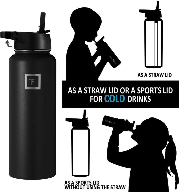 IRON °FLASK Sports Water Bottle - 40 Oz, 3 Lids (Straw Lid), Leak Proof, Vacuum Insulated Stainless Steel, Double Walled, Thermo Mug, Metal Canteen