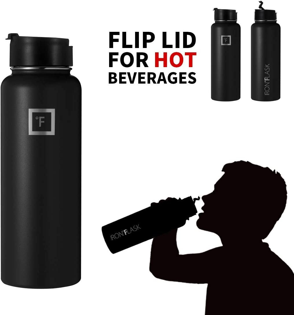 IRON °FLASK Sports Water Bottle - 40 Oz, 3 Lids (Straw Lid), Leak Proof, Vacuum Insulated Stainless Steel, Double Walled, Thermo Mug, Metal Canteen